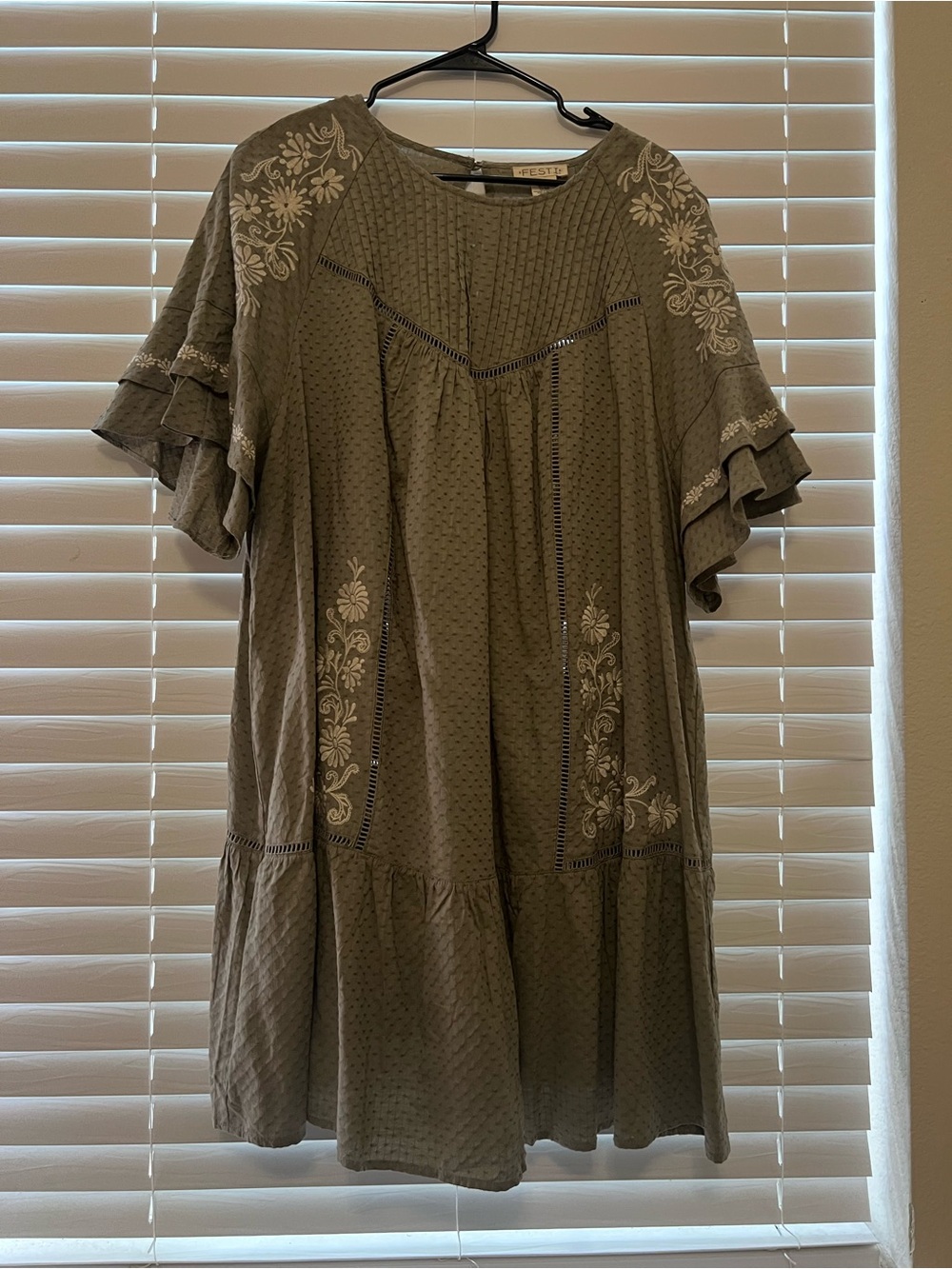 Torrid Festi Embroidered Olive Mini Dress with Flutter Sleeves